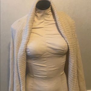 Knit beige open sweater/over shirt. Is see through